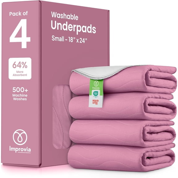 FURNO Washable Underpads, Heavy Absorbency Reusable Incontinence Pads for Kids, Adults, Elderly, and Pets, Waterproof Protection Floor (Pink and White, 18" x 24" - Pack of 4)