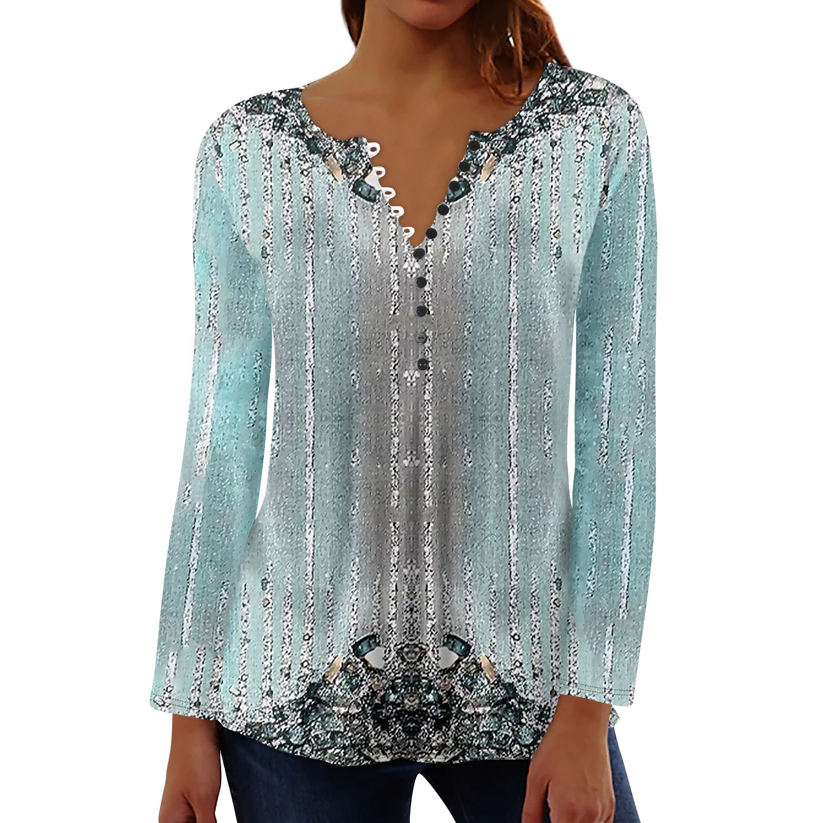 FURONWIN Autumn Long Sleeve Womens Tops Casual Floral Print Blouses