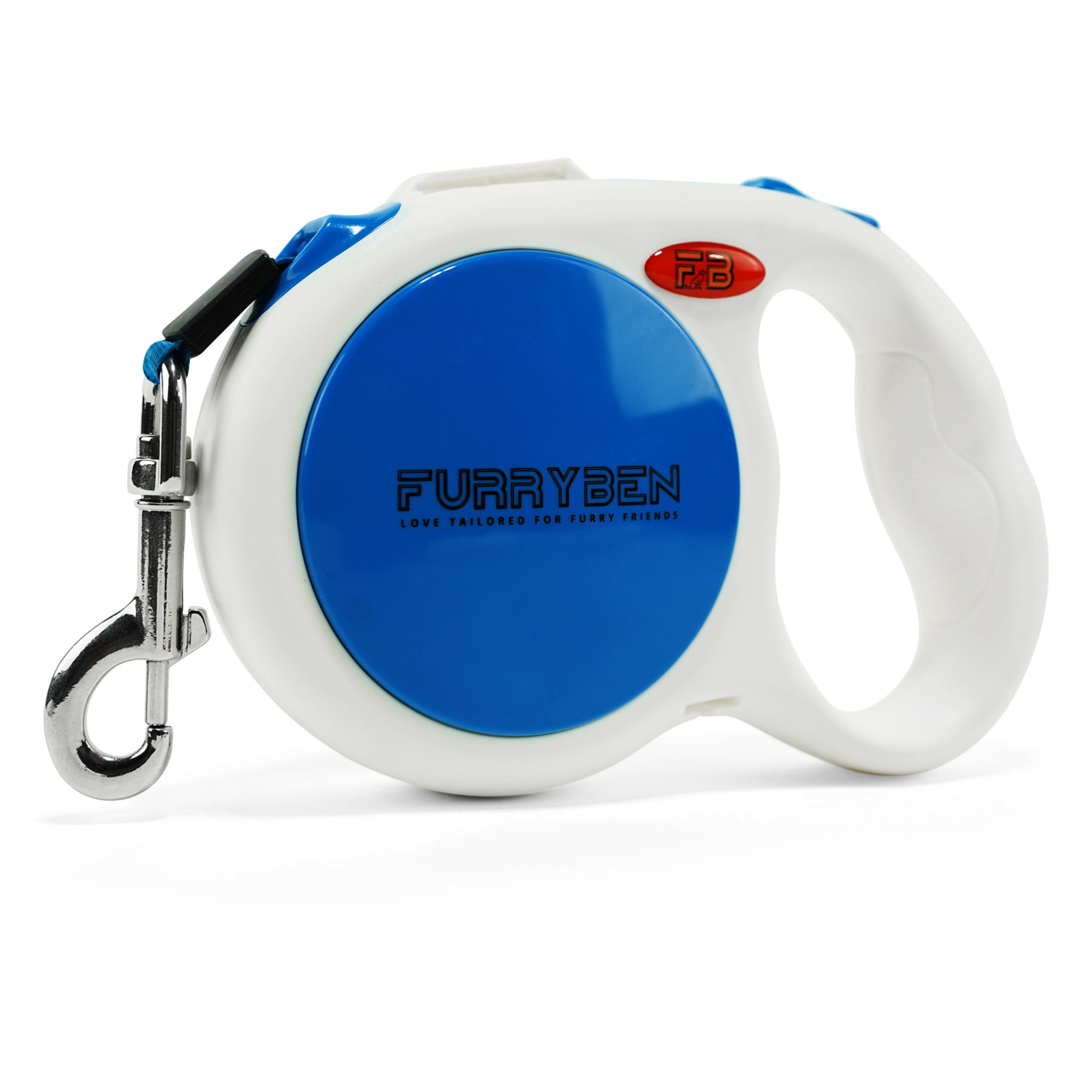 FURRYBEN Retractable Dog Leash | 16 ft Strong Nylon Tape | One-Click Brake, Pause, Lock (Blue)