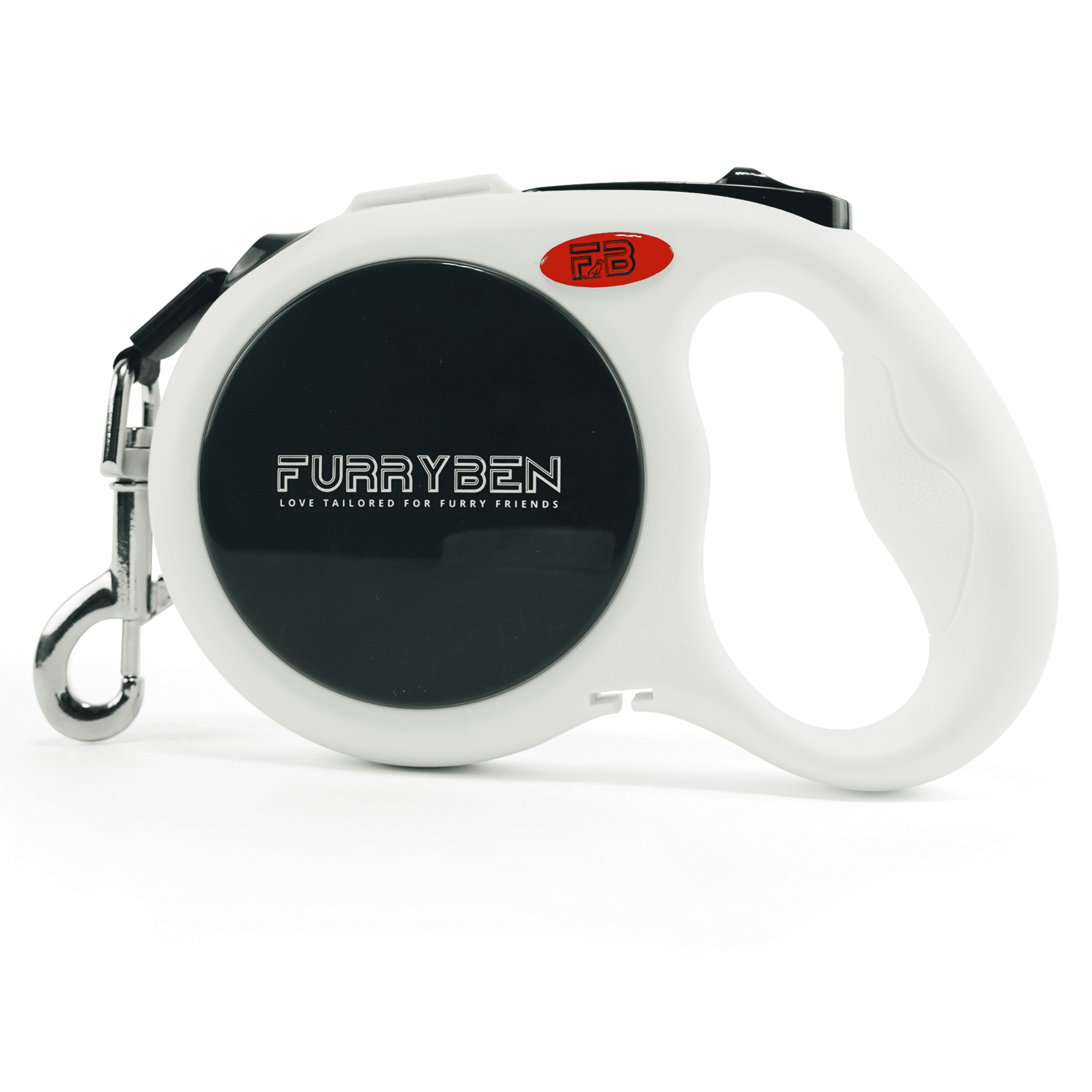 FURRYBEN Retractable Dog Leash | 16 ft Strong Nylon Tape | One-Click Brake, Pause, Lock (Gray)