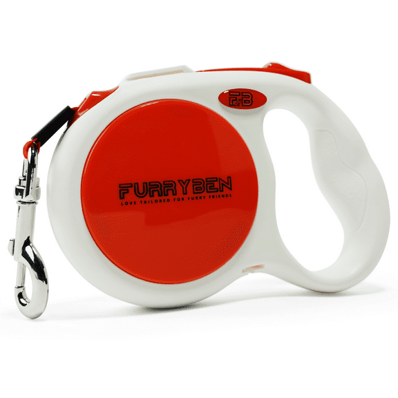 FURRYBEN Retractable Dog Leash | 16 ft Strong Nylon Tape | One-Click Brake, Pause, Lock (Orange)