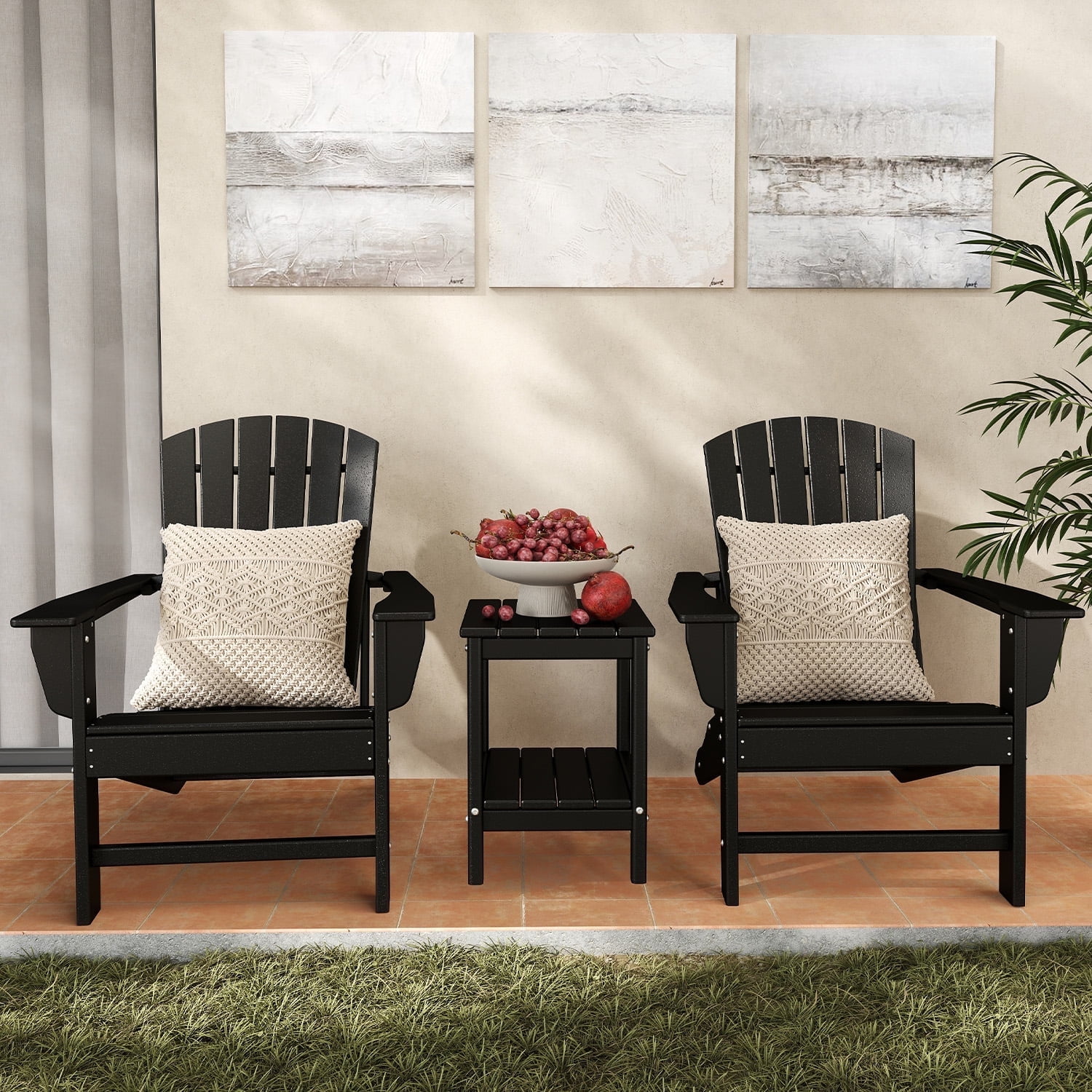 FURRYFECTION Adirondack Chairs Set of 2,HDPE All-Weather Adirondack Chair, Plastic Outdoor Patio Lawn Chairs for Patio Garden Backyard Deck,Black