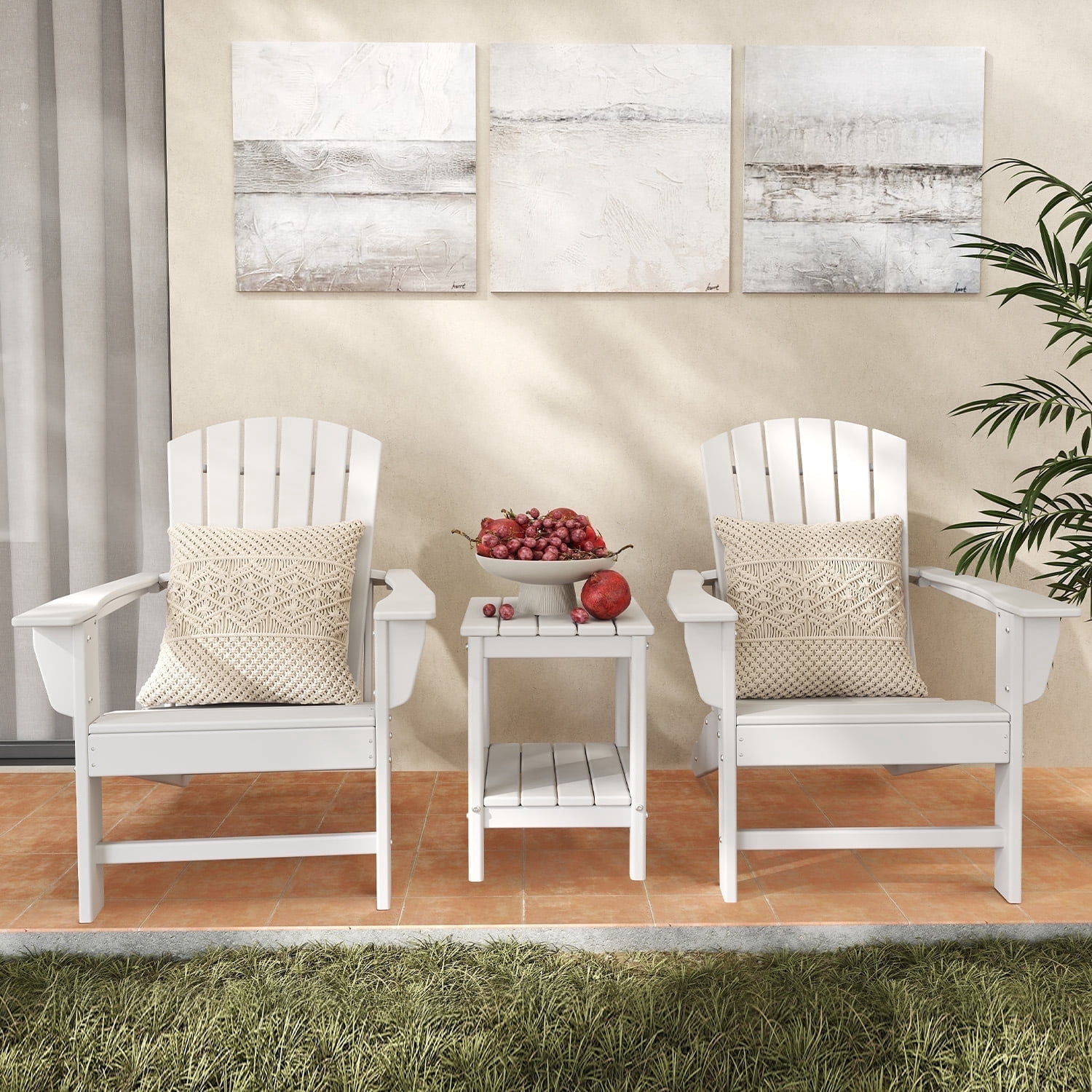 FURRYFECTION Adirondack Chairs Set of 2,HDPE All-Weather Adirondack Chair, Plastic Outdoor Patio Lawn Chairs for Patio Garden Backyard Deck,White