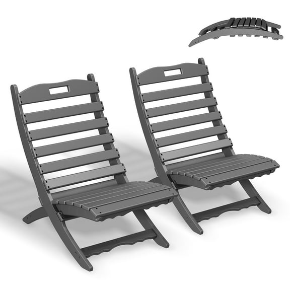 FURRYFECTION Adirondack Folding Xavier Chair Set of 2,HDPE All-Weather Portable Outdoor Chairs for Beach Pool Camping Fishing Fire Pit Patio Garden Indoors,Grey