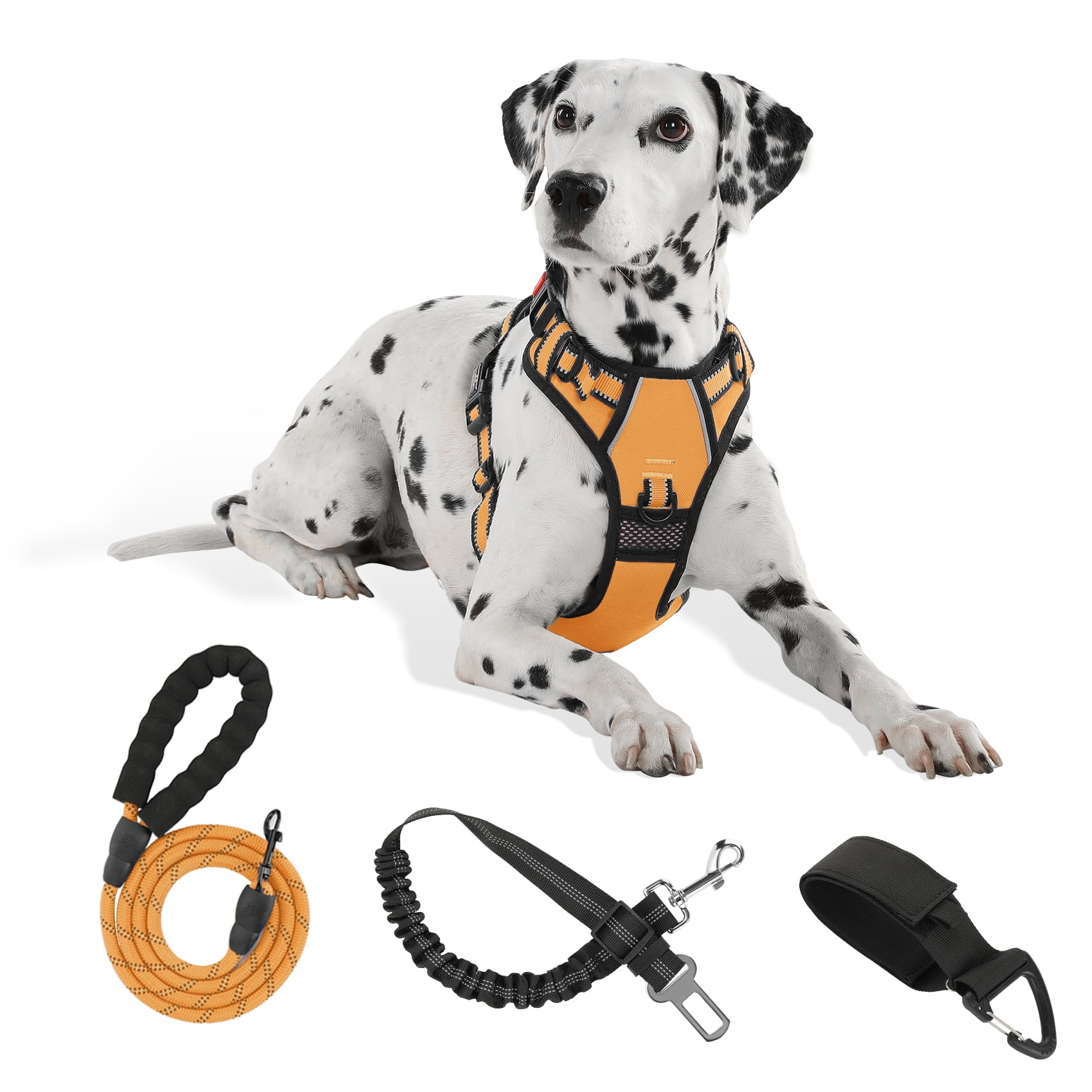 FURRYFECTION Extra Large Dog Harness and Leash Set Reflective No Pull Dog Vest for Walking Training Running Adjustable Breathable Harness with Easy Control Nylon Leash Orange Walmart