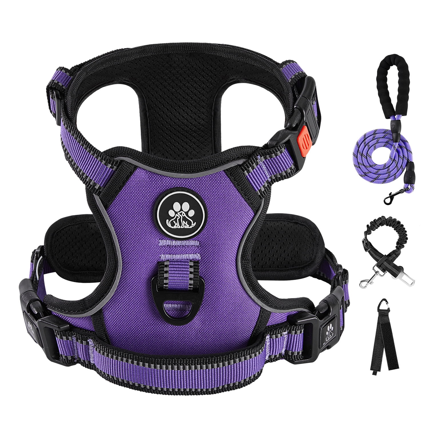 FURRYFECTION Extra Large Dog Harness and Leash Set,Reflective No Pull Dog Vest for Walking Training Running ,Adjustable Breathable Harness with Easy Control Nylon Leash, Purple