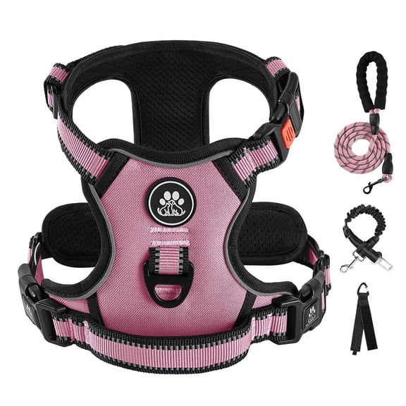 FURRYFECTION Extra Large Dog Harness and Leash Set,Reflective No Pull Dog Vest for Walking Training Running ,Adjustable Breathable Harness with Easy Control Nylon Leash, Pink