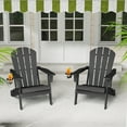 thumbnail image 1 of FURRYFECTION Folding Adirondack Chair Set of 2 with Cup Holder,All-Weather HDPE Outdoor Fir Pit Chairs for Patio Garden Backyard,Black, 1 of 9