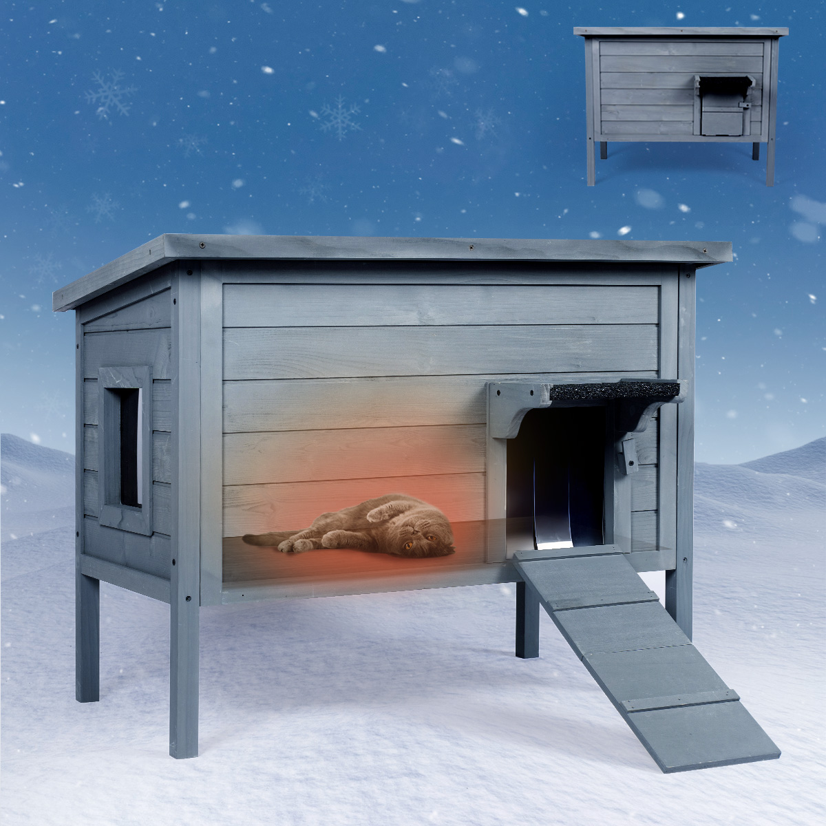 Maison Pour Chat Extérieur Isolée - Abri Imperméable Avec Plancher Surélevé - Pour Hiver, Jardin, Balcon - Taille 40x33x33 Cm