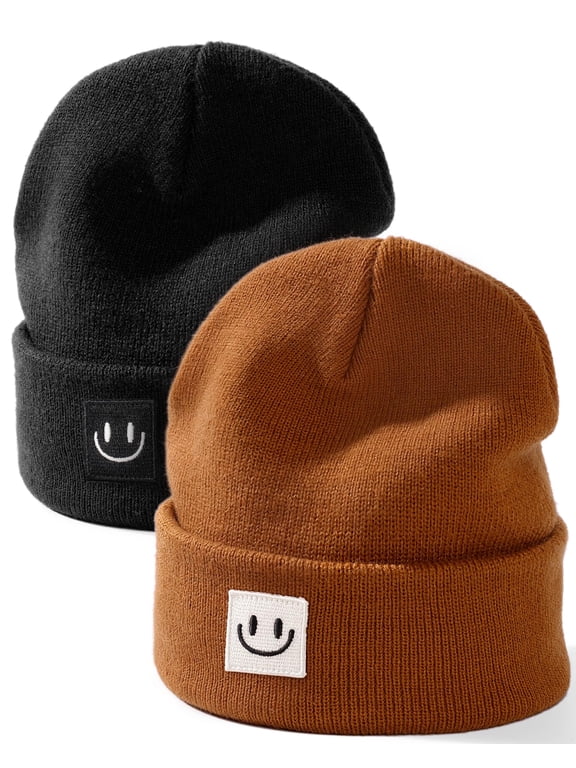 2 Pack Baby Beanie Cute Toddler Winter Hat Knit Boys Girls Warm Kids Embroidered Beanies Cap for 0-8 Years