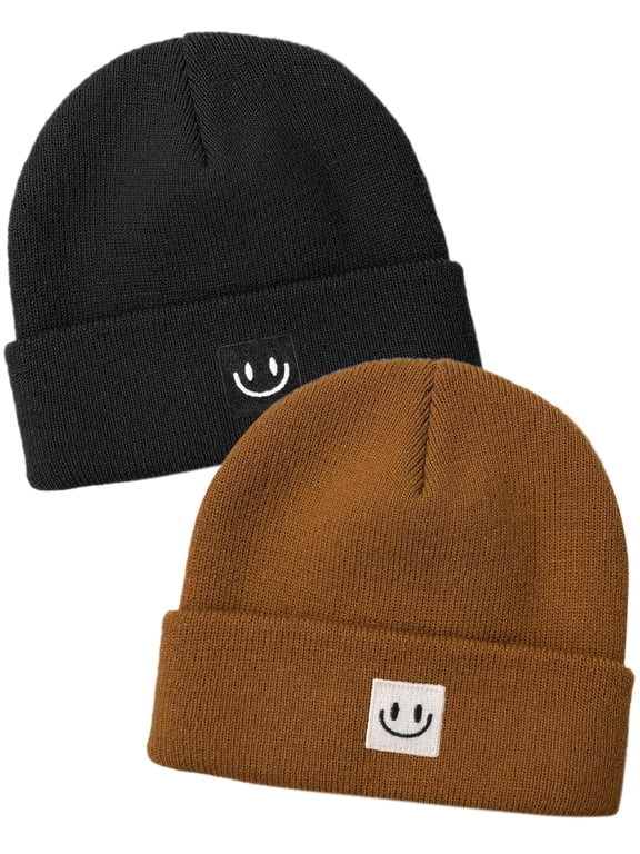 2 Pack Baby Beanie Cute Toddler Winter Hat Knit Boys Girls Warm Kids Embroidered Beanies Cap for 0-8 Years