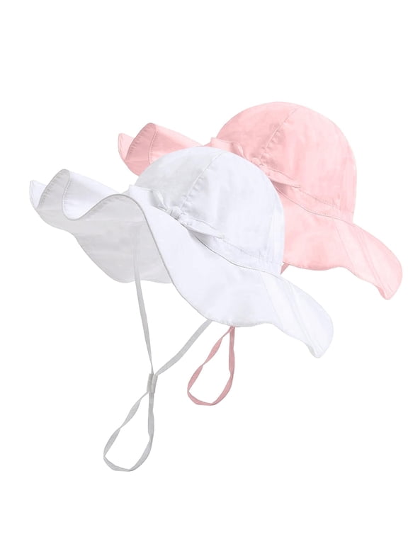 2PC Baby Sun Hat Toddler Beach Hats with UPF 50+ Sun Protection Wide Brim Girls Bucket Hat
