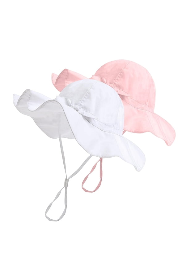 2PC Baby Sun Hat Toddler Beach Hats with UPF 50+ Sun Protection Wide Brim Girls Bucket Hat