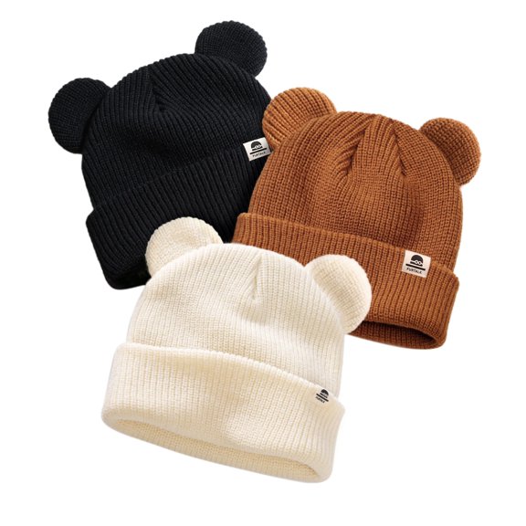 FURTALK 3 Pack Baby Beanie Winter Hat with Bear Ear for Infant Toddler Boys Girls Soft Warm Knitted Skull Cap