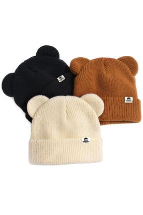 3 Pack Baby Beanie Winter Hat with Bear Ear for Infant Toddler Boys Girls Soft Knitted Skull Cap