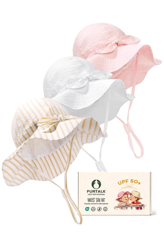3 Pack Baby Sun Hat Toddler Beach Hat Girls UPF 50+ Wide Brim Infant Kids Summer Adjustable Sun Protection