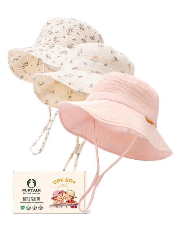 Baby Sun Hat Muslin Cotton Toddler Bucket Hat for Girls Boys Wide Brim UPF 50+ Summer Beach Hats
