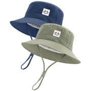 FURTALK 2PC Baby Sun Hat Smile Face Toddler Boys Girls Bucket Hat 0-5 Years Kids UPF 50+ Sun Protection Summer Hats