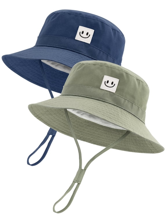 2PC Baby Sun Hat Smile Face Toddler Boys Girls Bucket Hat 0-5 Years Kids UPF 50+ Sun Protection Summer Hats