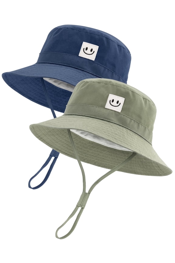 2PC Baby Sun Hat Smile Face Toddler Boys Girls Bucket Hat 0-5 Years Kids UPF 50+ Sun Protection Summer Hats