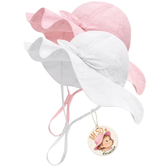 FURTALK 2PC Baby Sun Hat Toddler Beach Hats with UPF 50+ Sun Protection Wide Brim Girls Bucket Hat