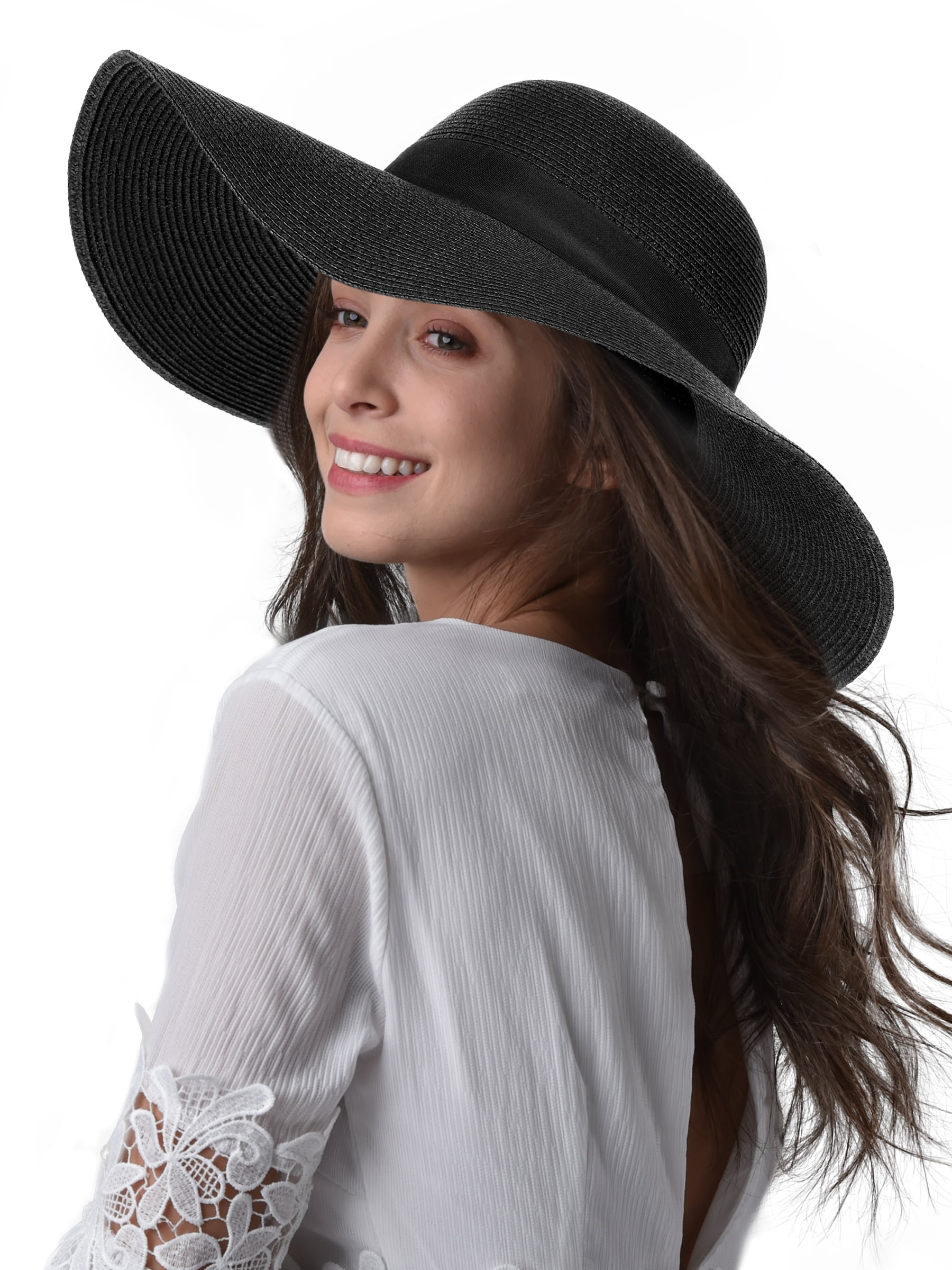 FURTALK Fashion Beach Hats for Women Wide Brim UPF 50 Sun Hat Foldable Roll  up Floppy Straw Hats for Women - Khaki - M 