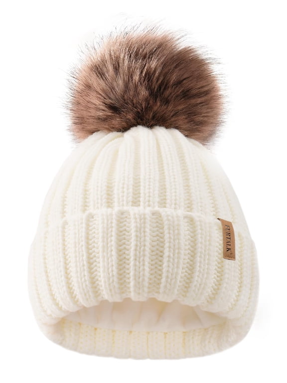 Kids Winter Hat Toddler Knitted Beanie with Faux Fur Pom Poms for Baby Girls Boys