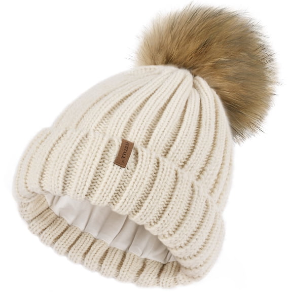 FURTALK Kids Winter Hat Toddler Knitted Pom Beanie Hat Cotton Lined Faux Fur Pom Pom Cap Baby Girls Boys Beanies Fit 2-8 Years