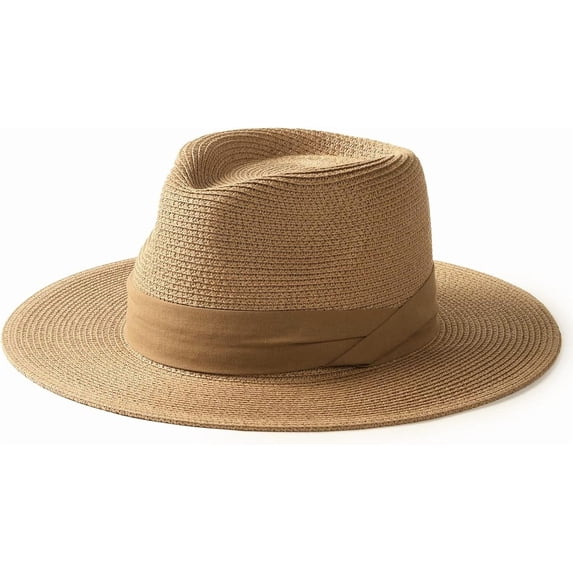 YEKEYI Panama Hat Sun Hats for Women Men Wide Brim Fedora Straw Beach Hat UV UPF 80+