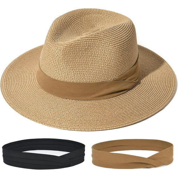 YEKEYI  Panama Hat Sun Hats for Women Men Wide Brim Fedora Straw Beach Hat UV UPF 80 