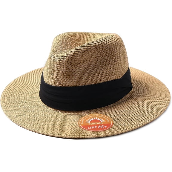 FURTALK Panama Hat Sun Hats for Women Men Wide Brim Fedora Straw Beach Hat UV UPF 80+