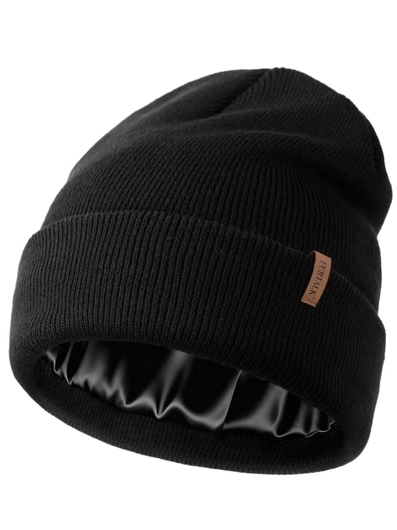 Satin Lined Beanie for Women Men Knit Beanie Hat Acrylic Winter Hats Warm Slouchy Skull Cap