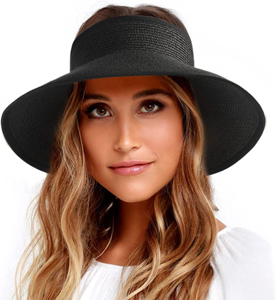 FURTALK Womens Sun Visor Hat Straw Sun Visors for Women Summer Packable  Ponytail Beach Hats for