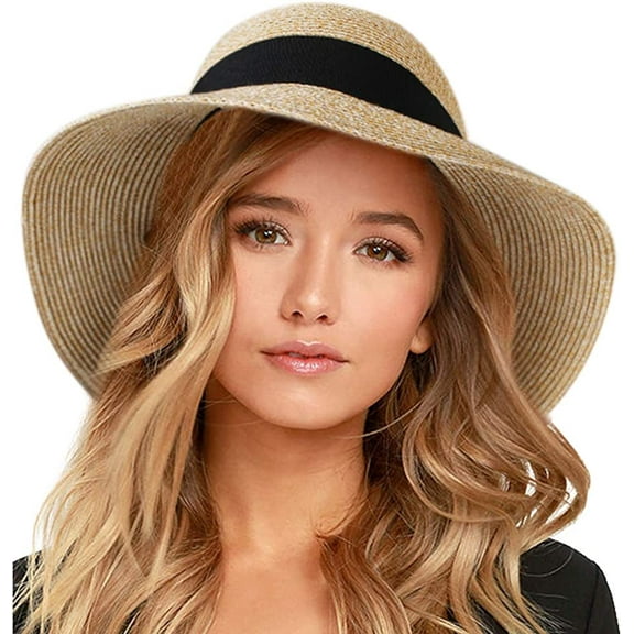 FURTALK Sun Hat for Women UV UPF50 Straw Beach Hat Foldable Brim Summer Travel Hat - Mix Beige - M
