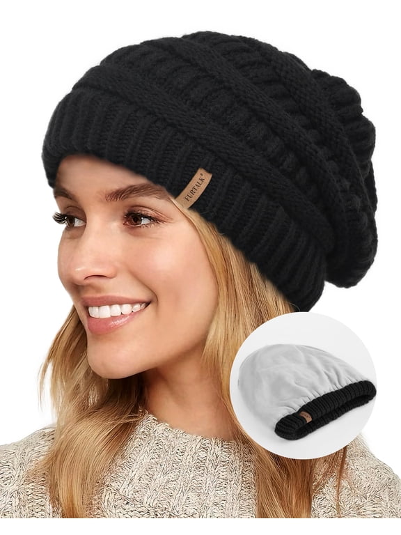 Winter Hats for Women Fleece Lined Knit Beanie Hats Slouchy Warm Beanies Ski Skull Cap
