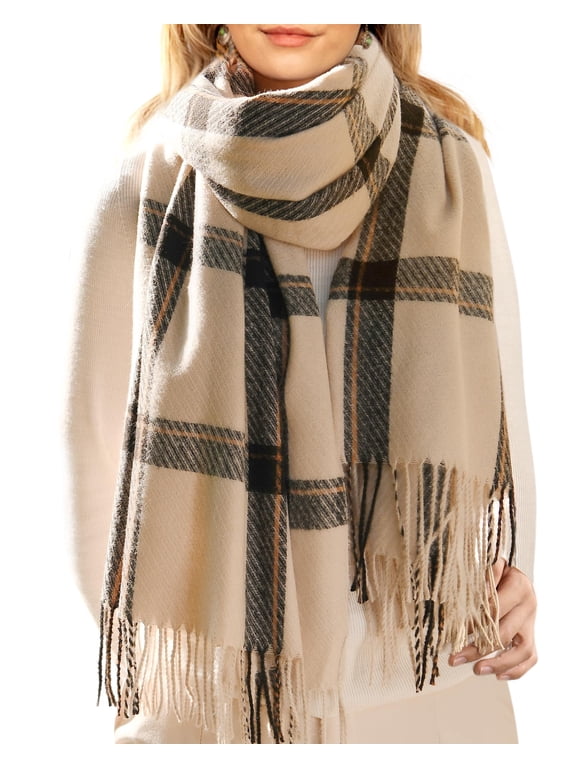 Winter Scarf for Women Shawl Soft Tassel Plaid Large Oversized Scarves Wraps