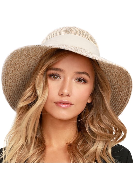 Womens Beach Sun Straw Hat UV Protection Travel Packable Foldable Brim Summer UV Hat