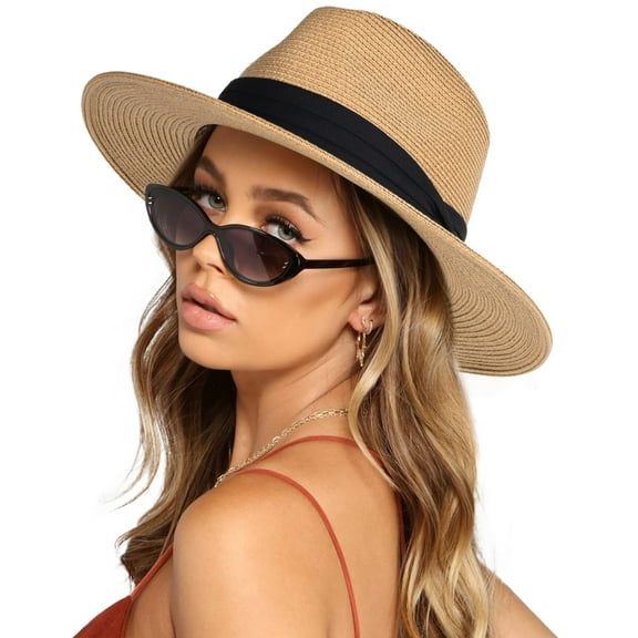 FURTALK Womens Mens Wide Brim Straw Panama Hat Fedora Summer Beach Sun Hats UPF Straw Hat for Women