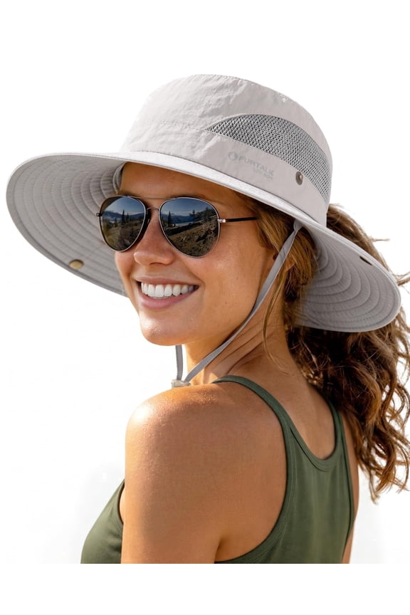 Womens Sun Hat with Ponytail Hole Beach Hiking Summer Wide Brim UPF 50+ Outdoor Protection Foldable Bucket Hat