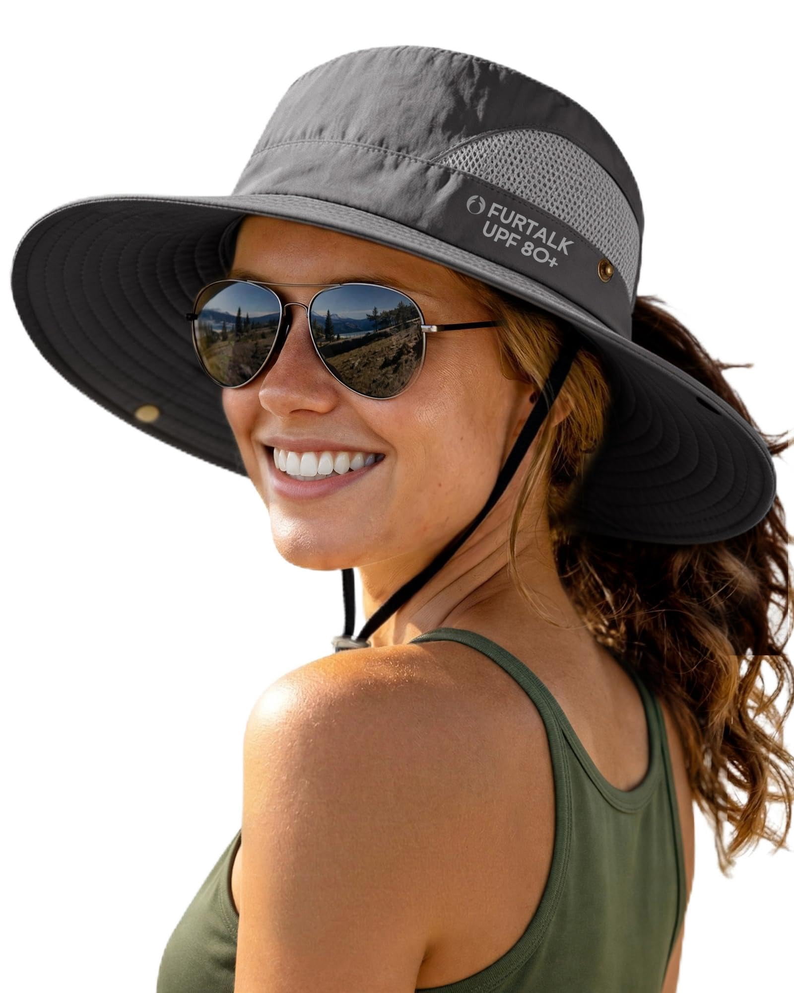 Nylon Sun Hat with Ponytail Hole Wide Brim Packable Cowboy Bucket Hat Wide Brim Bucket Sun Hat with Ponytail Hole UPF 50 Packable  main image 3