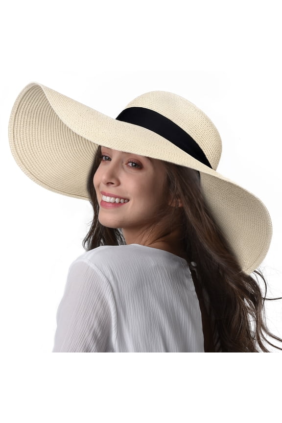 Womens Sun Straw Hat Wide Brim UPF 80 Summer Hat Foldable Packable Floppy Beach Hats for Women