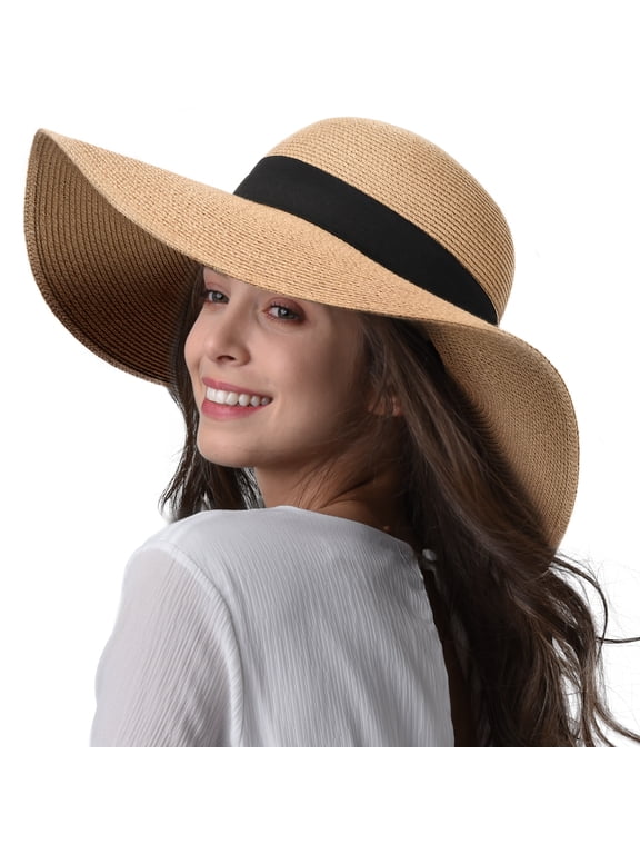 Womens Sun Straw Hat Wide Brim UPF 80 Summer Hat Foldable Packable Floppy Beach Hats for Women