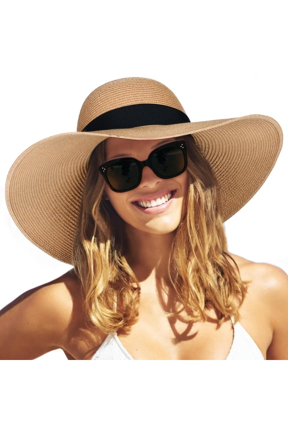 Womens Sun Straw Hat Wide Brim UPF 80 Summer Hat Foldable Packable Floppy Beach Hats for Women
