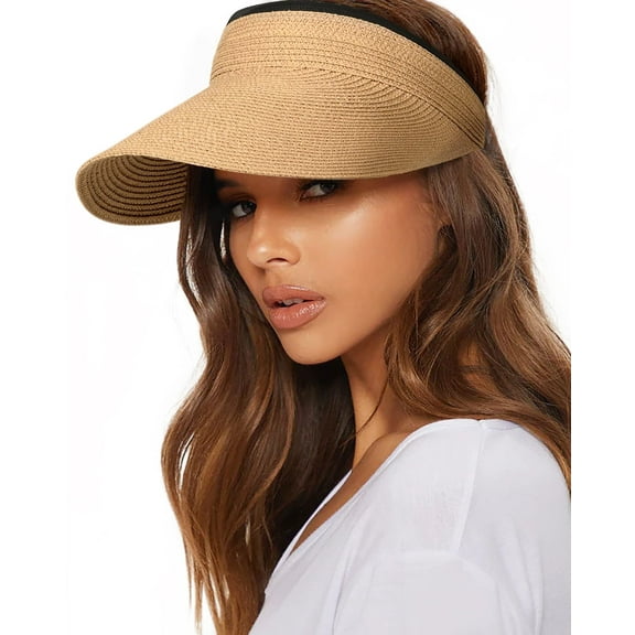 FURTALK Womens Sun Visor Hat Straw Sun Visors for Women Summer Packable Ponytail Beach Hats for Women Travel UPF 80