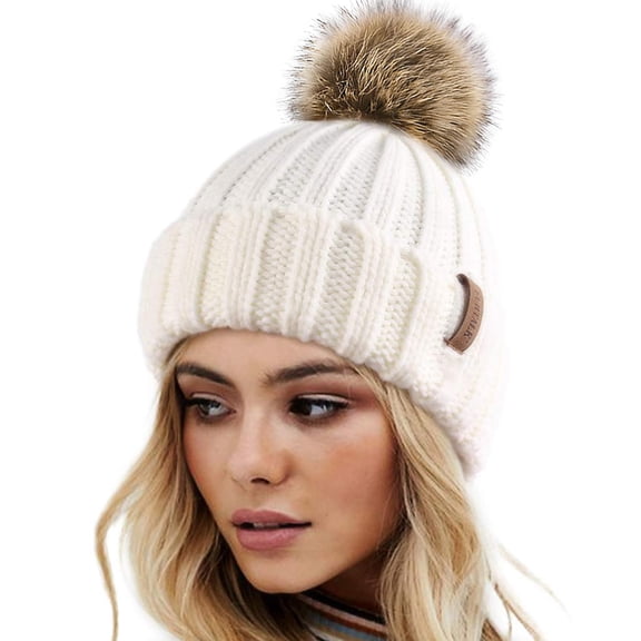 FURTALK Womens Winter Knitted Beanie Hat with Faux Fur Pom Warm Knit Skull Cap Beanie for Women