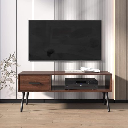 FURUISITE Mid Century Modern Coffee Table with Storage for Indoor Brown