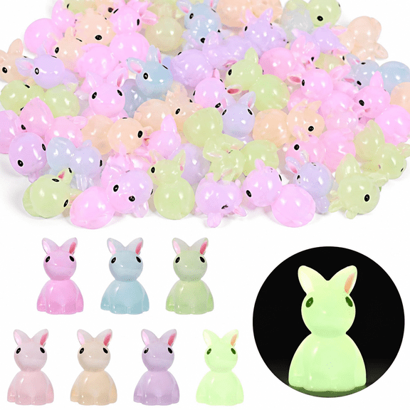 FURVENA 100 Pcs Mini Luminous Rabbit Luminous Mini Resin Bunny Miniature Rabbit Figurines Glow in the Dark Garden Miniature Bunny Figurines,DIY Craft Aquarium Gardening Miniatures Decor
