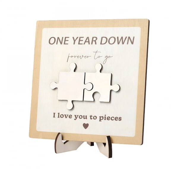 FURVENA 2026 New 1 Year Anniversary Picture Frame Gifts for Couples Unique Wooden Sign with Engraved Puzzle 1St Anniversary Frame for Her Him Girlfriend Boyfriend