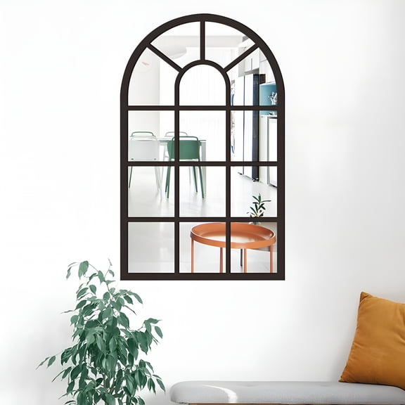 FURVENA 2026 New Arched Mirror Wall Art Simple Windowpane Arch Mirror,Decorative Mirror for Bathroom Farmhouse Entryway,Home Decor for Living Room,Hallway,Bedroom,Office,Black