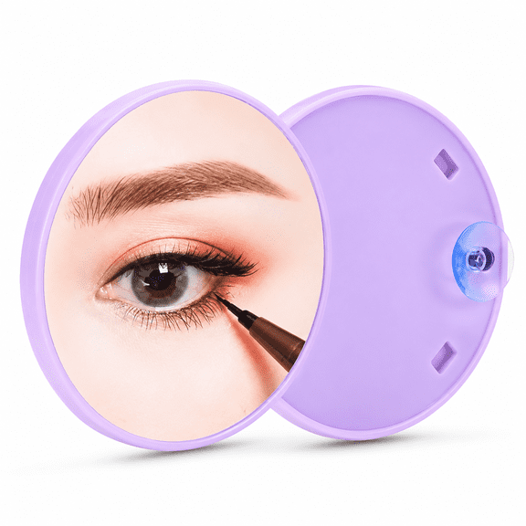 FURVENA 60X Magnifying Mirror with Strong Suction Cups,Portable Compact Makeup Mirror for Precise Beauty,Eyebrow Grooming,Eyeliner,Tweezing,Tabletop Makeup Mirror with Lights Purple